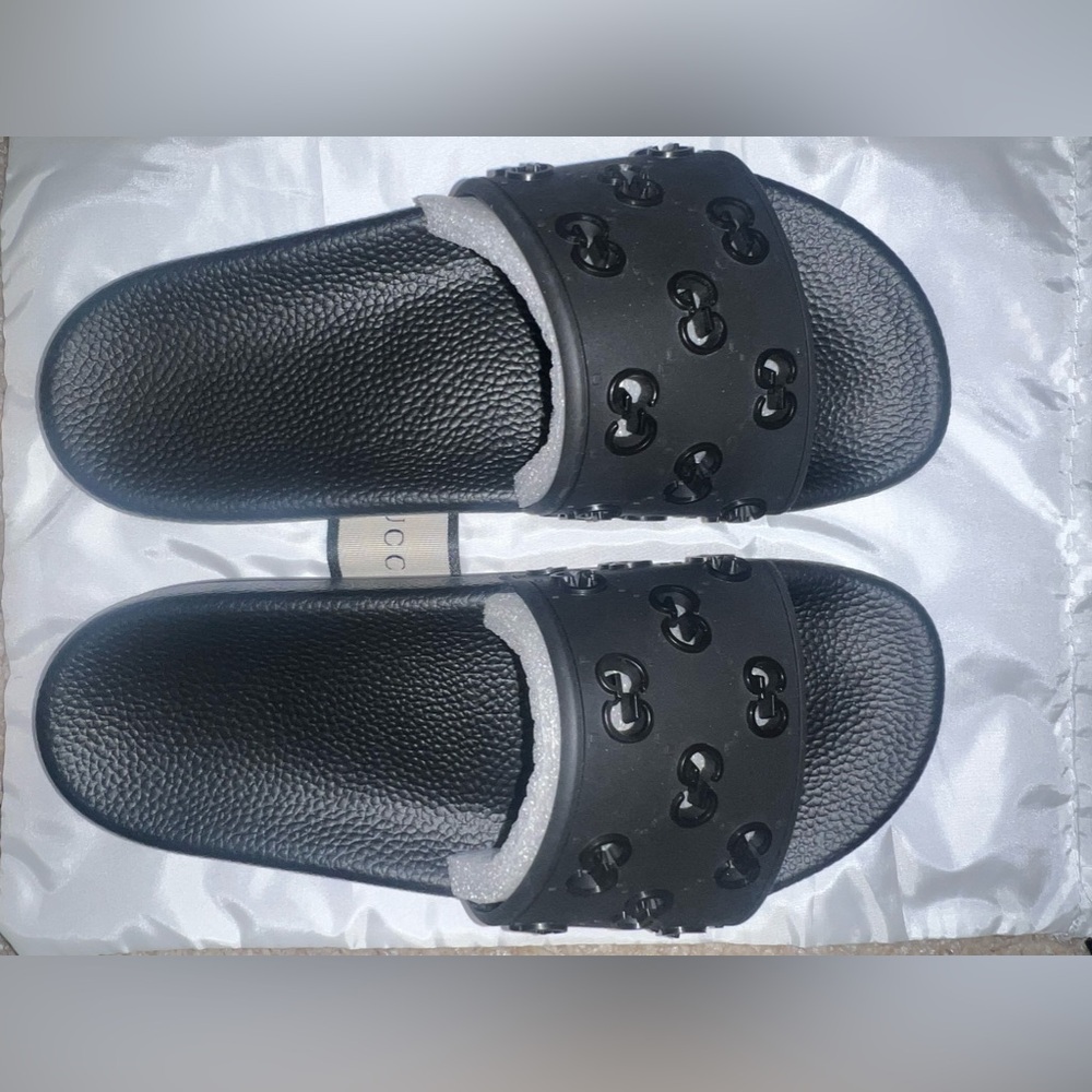 Gucci Black Monogram Rubber Slides
